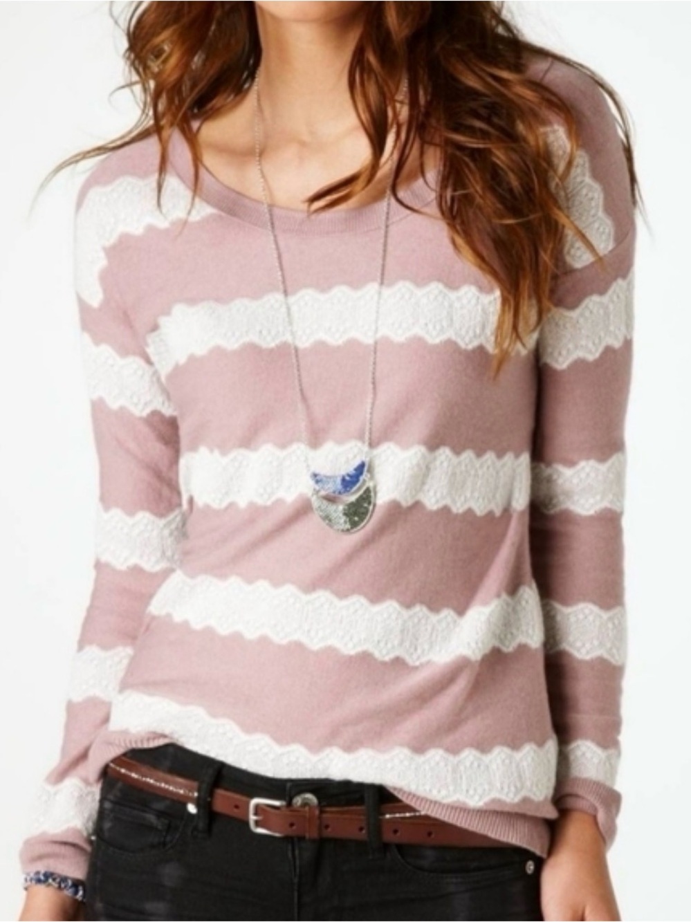 American Eagle Outfitters Mauve Pink and White Striped Sweater N0466